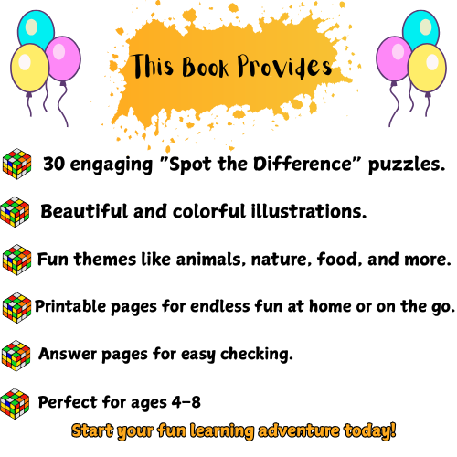 Printable Spot the Difference Activity Book for Kids β 30 Fun Puzzles with Answer Pages