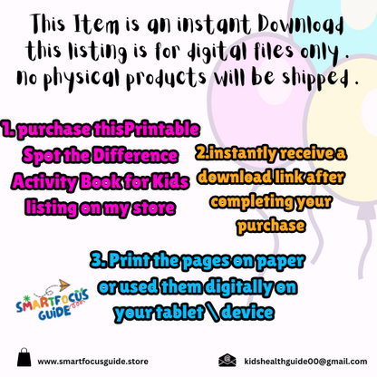 Printable Spot the Difference Activity Book for Kids – 30 Fun Puzzles with Answer Pages