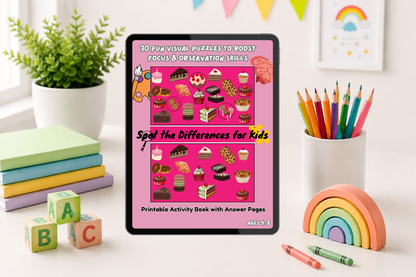 Printable Spot the Difference Activity Book for Kids – 30 Fun Puzzles with Answer Pages