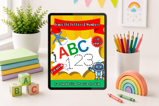 Trace the Letters & Numbers – Handwriting Practice for Kids (70+ Pages)