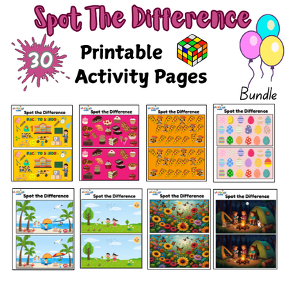 Printable Spot the Difference Activity Book for Kids – 30 Fun Puzzles with Answer Pages