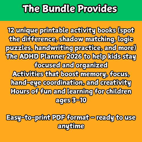 Ultimate Kids Activity Bundle 2026 – 12 Printable Books + ADHD Planner