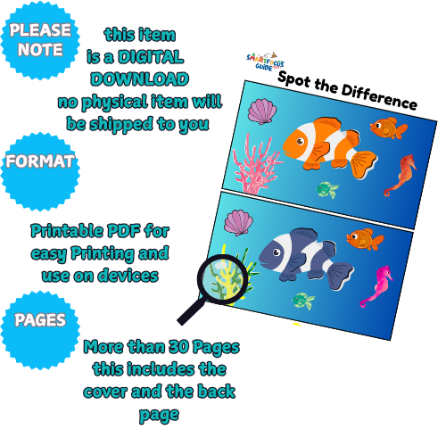 Printable Spot the Difference Activity Book for Kids – 30 Fun Puzzles with Answer Pages