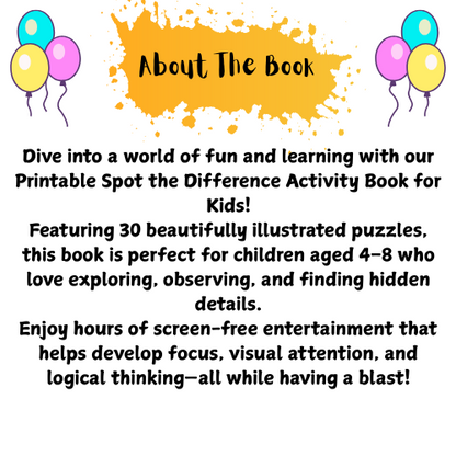 Printable Spot the Difference Activity Book for Kids – 30 Fun Puzzles with Answer Pages